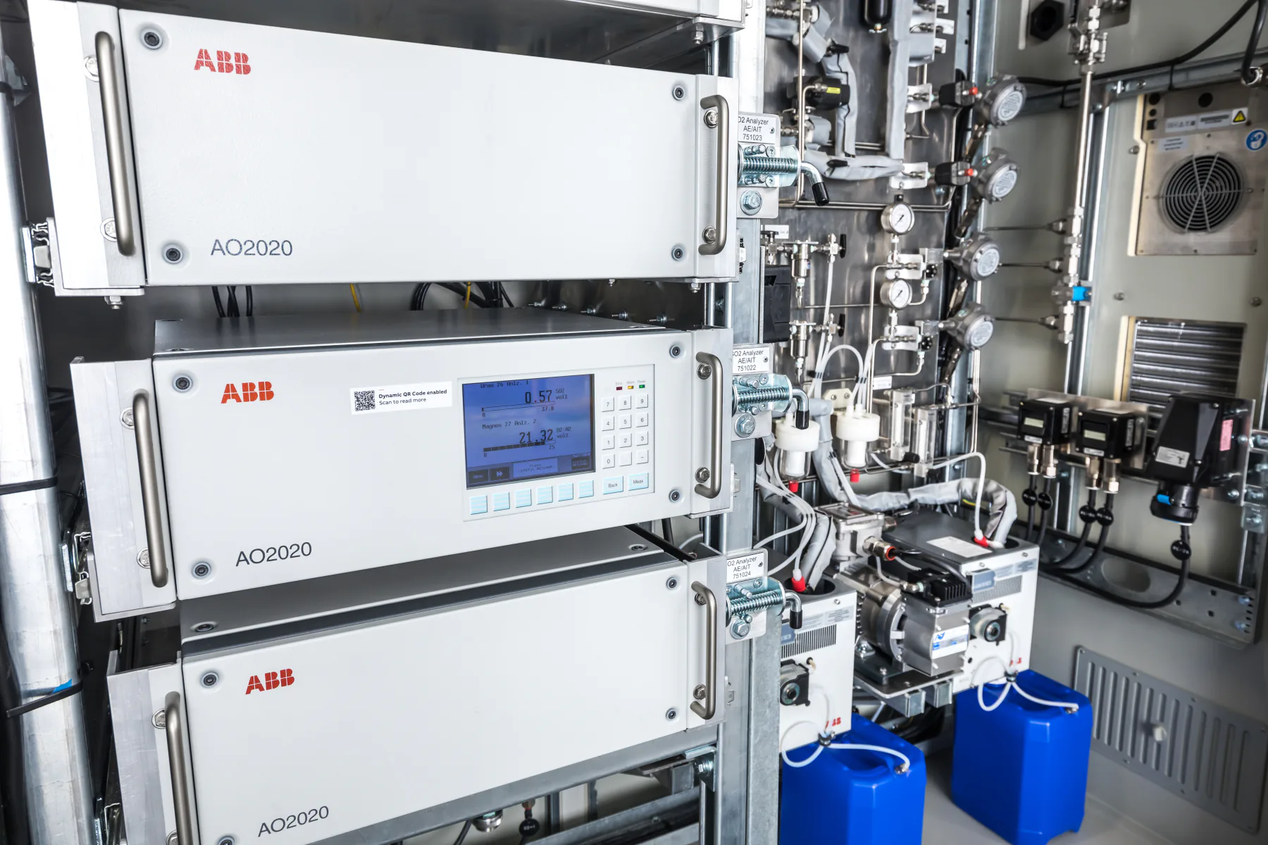 ABB AO2020 continuous gas analyzers in a rack