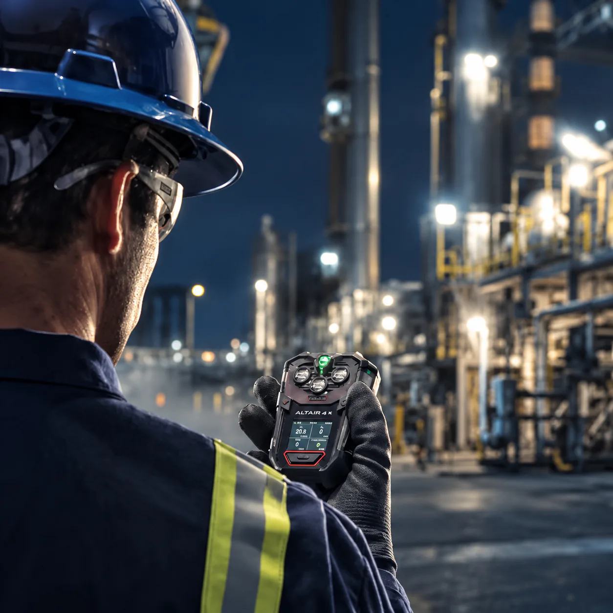 Worker holding an MSA ALTAIR 4X gas detector at a plant