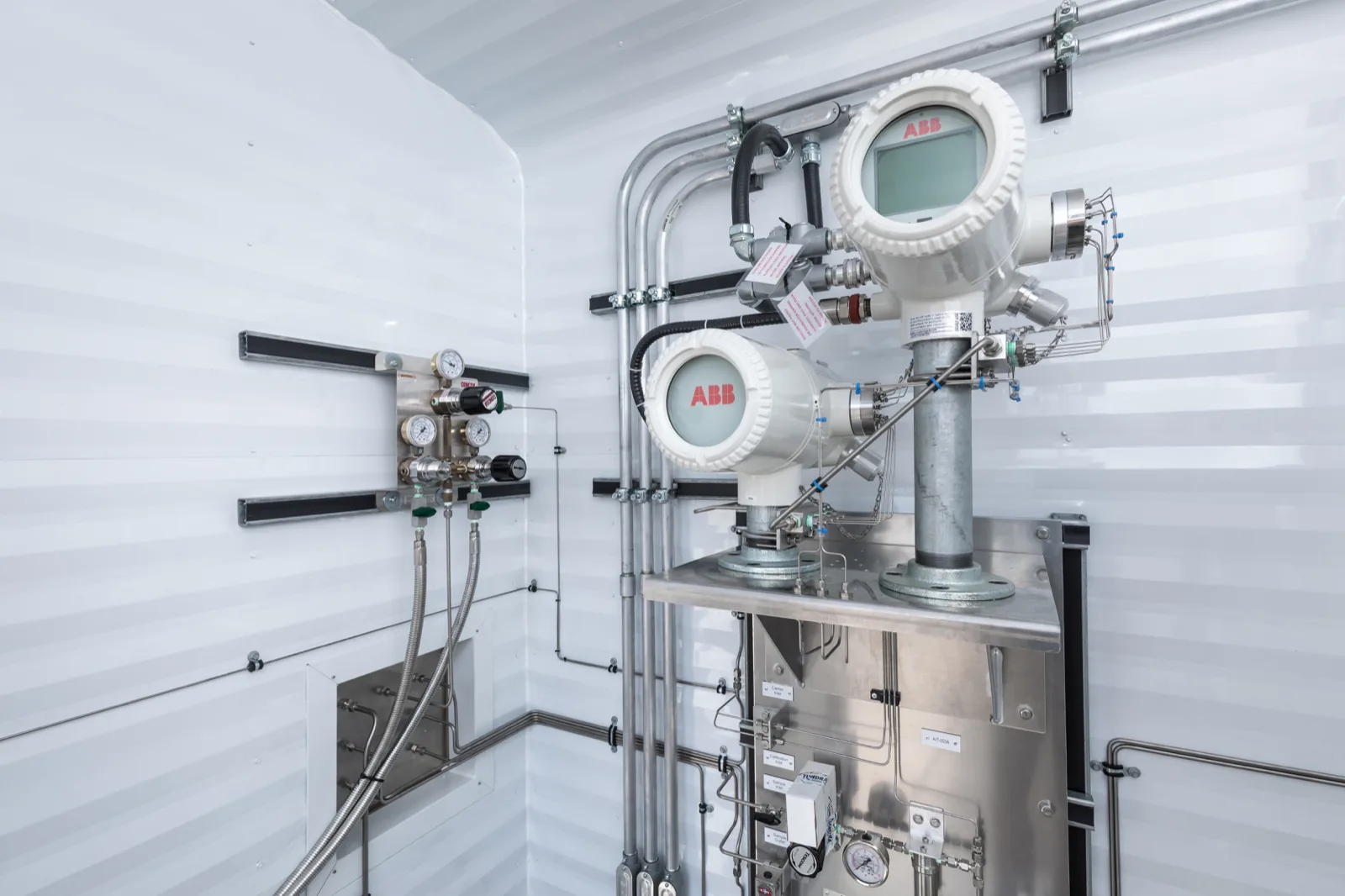 ABB analyzers and sample system inside a Tundra-built analyzer shelter