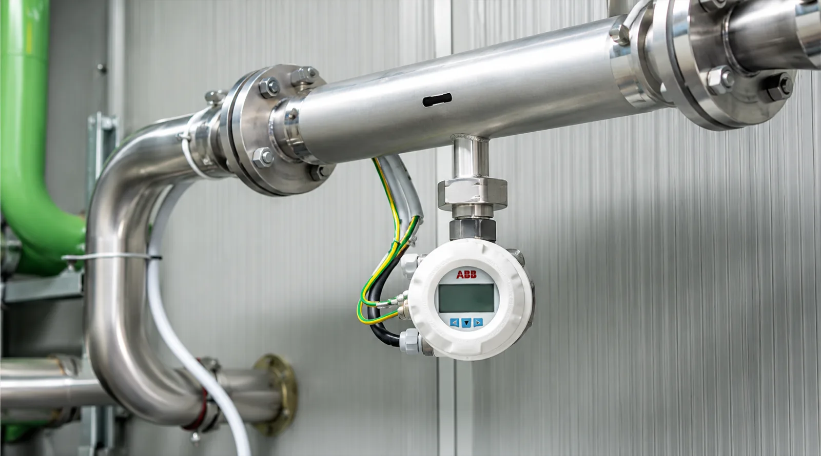 ABB instrument mounted on stainless steel process piping